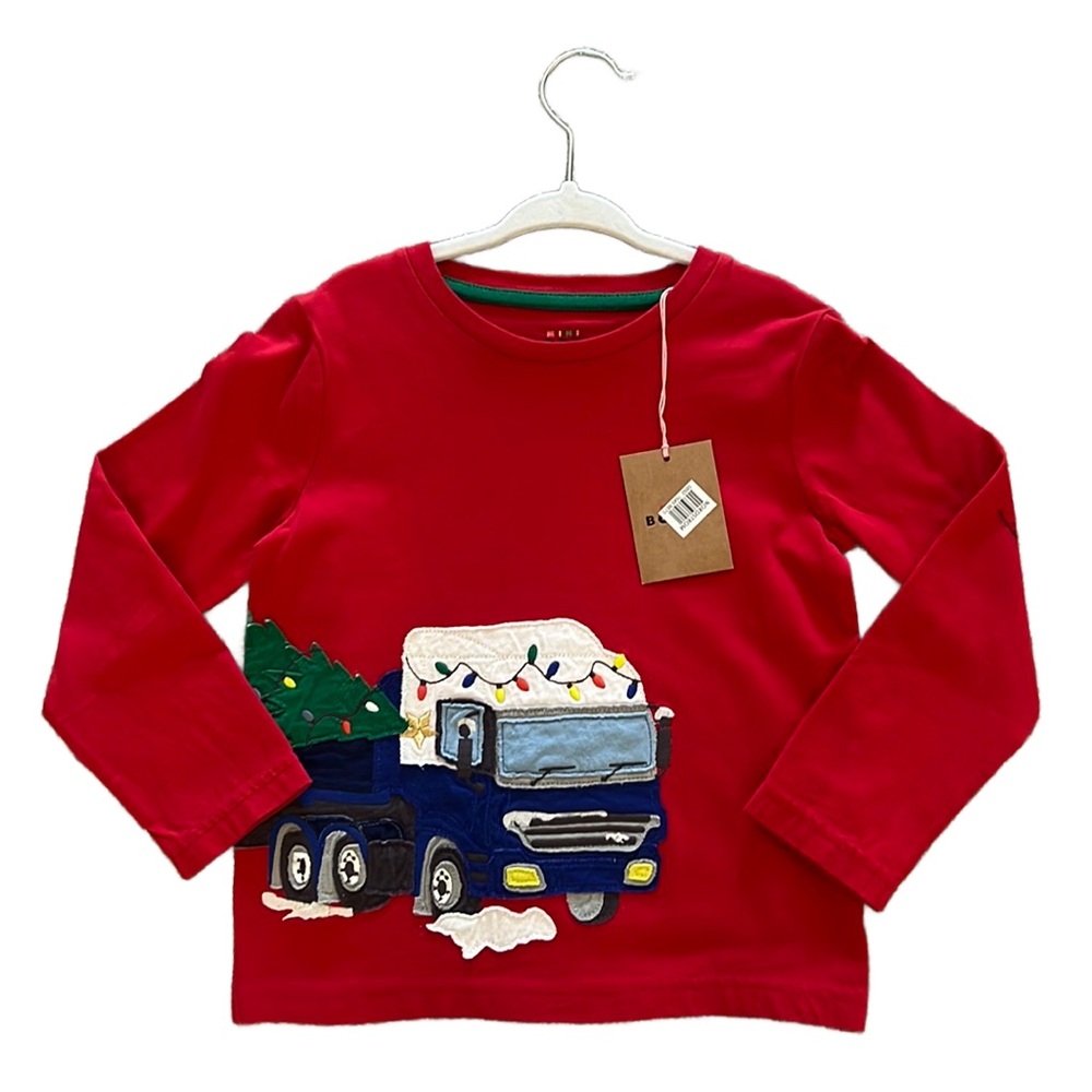 Mini boden red appliqué Christmas long sleeve tshirt